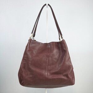 Coach Madison Phoebe Pebbled Leather Chestnut Brown Satin Shoulder Bag 26224